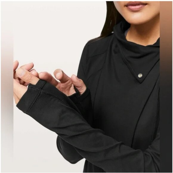Lululemon Rulu Rally Wrap Jacket Women's 6 Black Cowl Neck Snap Cardigan W3EE0S - Picture 3 of 14